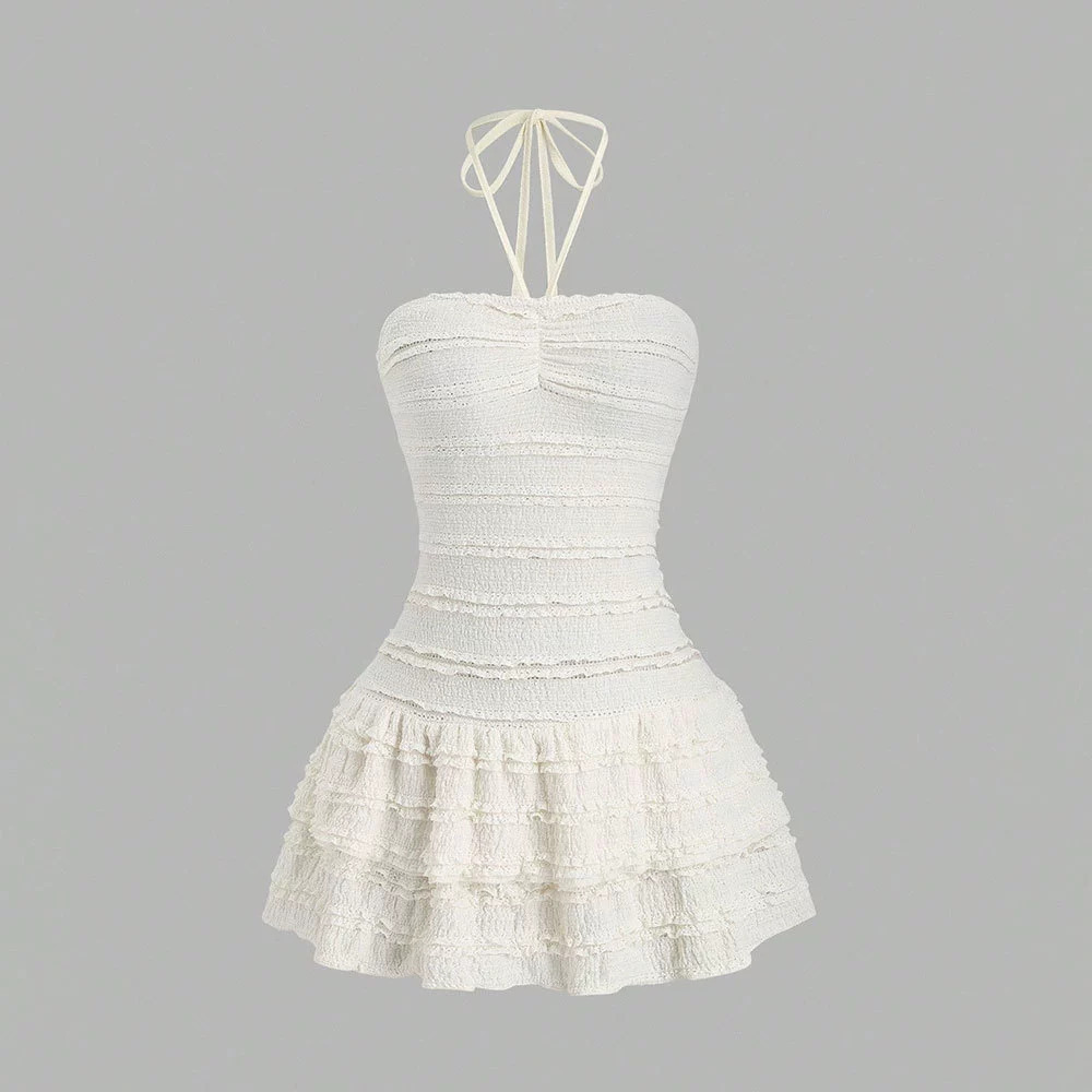 ZARA White Summer French Sweet Pure Fairy Strapless Halter Neck Cake Dress